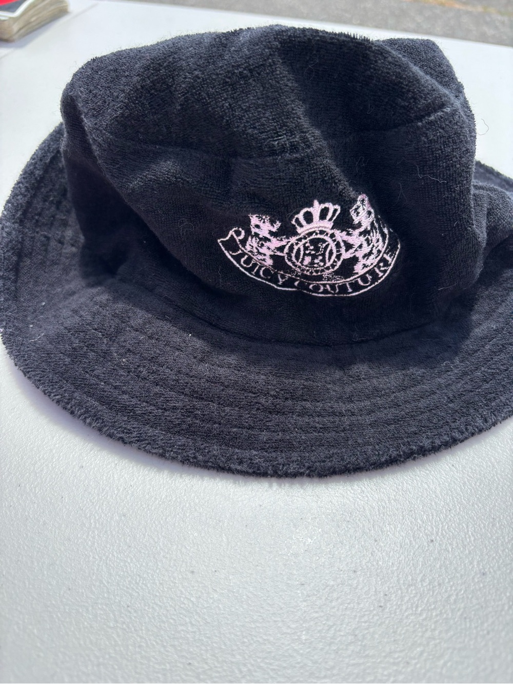 Juicy Couture Black Terry Bucket Hat with Pink Crest